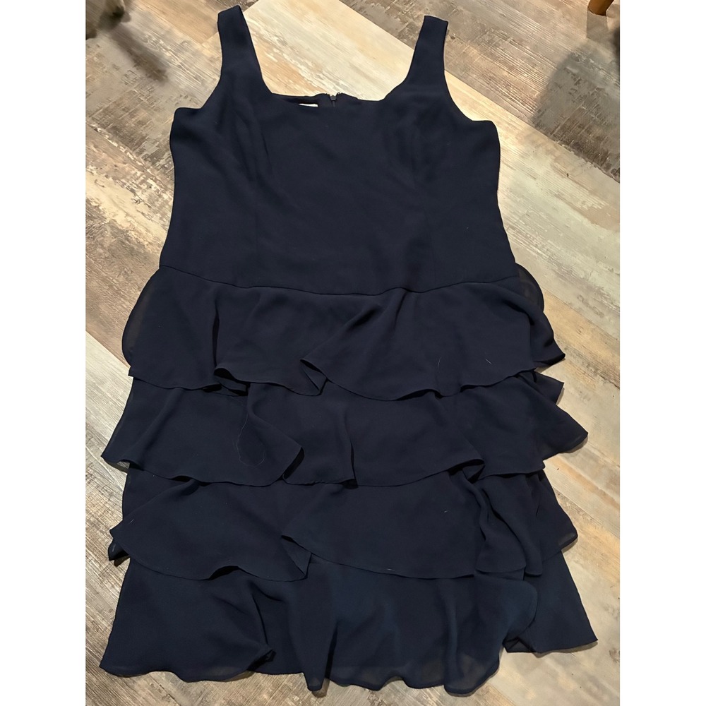 Evan Picone Navy Blue Tiered Ruffle Sleeveless Cocktail Dress Size 16